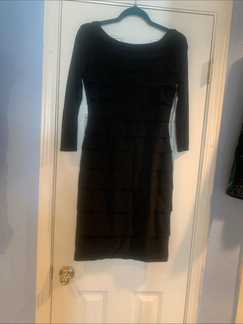 White House Black Market Black Long-Sleeve Tiered Midi Dress